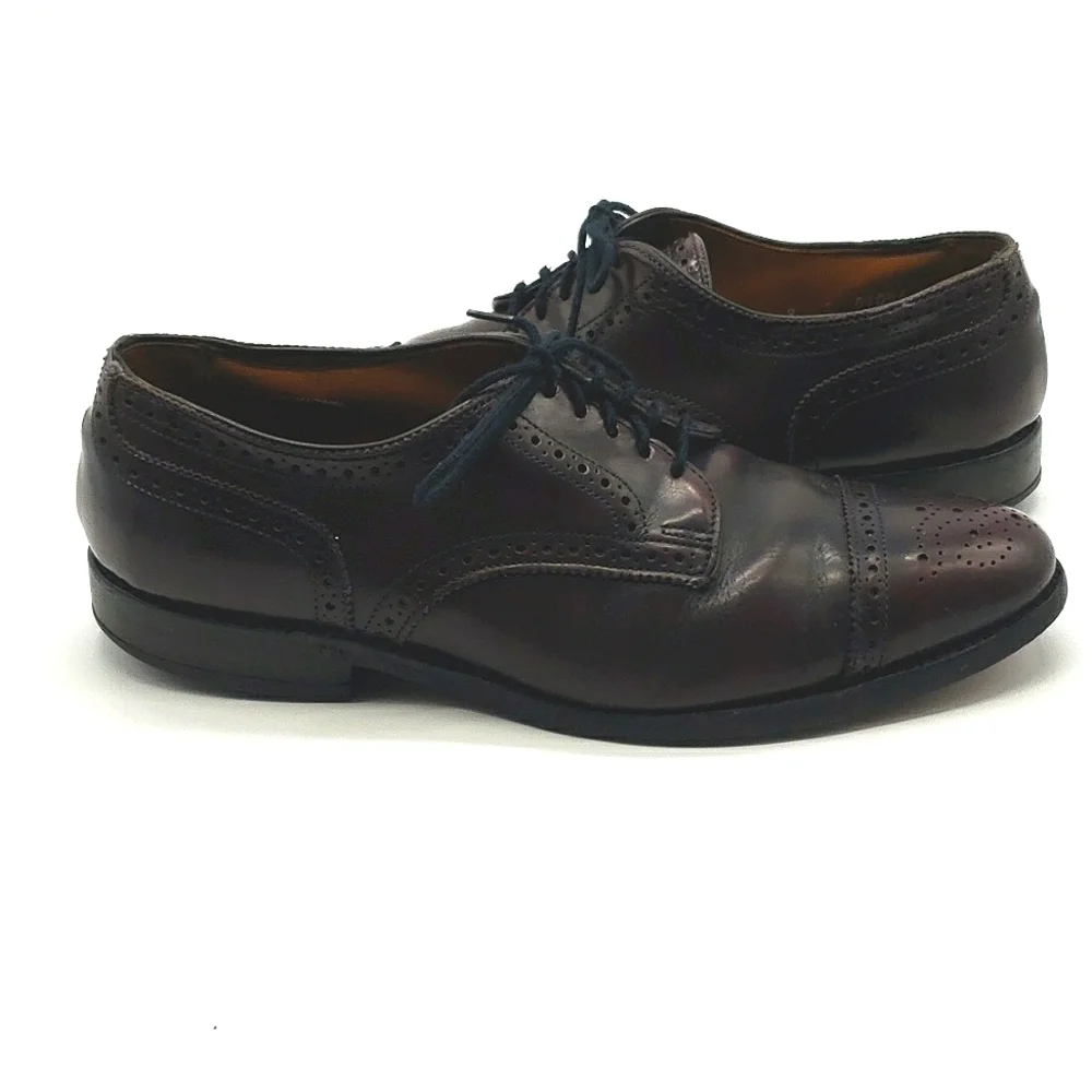 𝅺allen Edmonds Sanford Men 8D burgundy dress shoes cap toe lace up oxford brogue